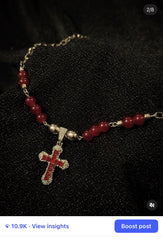 Red Studded Cross Necklace