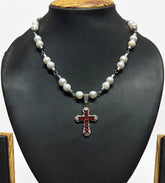 White pearl with Red Cross necklace