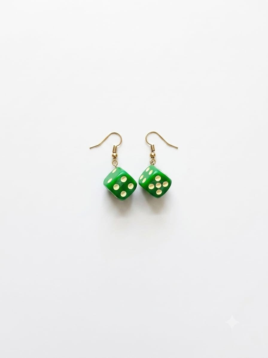 Green dice earrings
