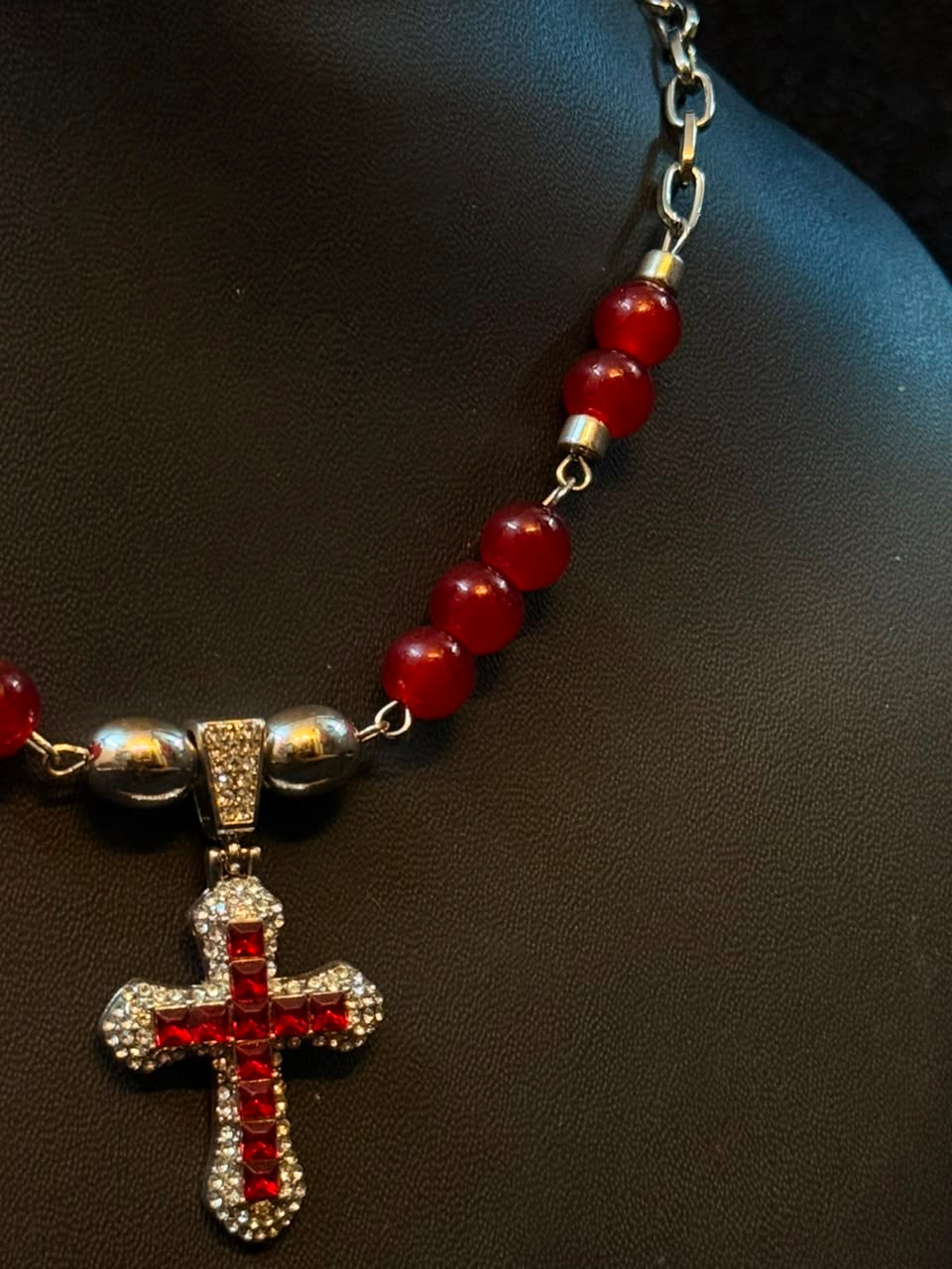 Red Studded Cross Necklace
