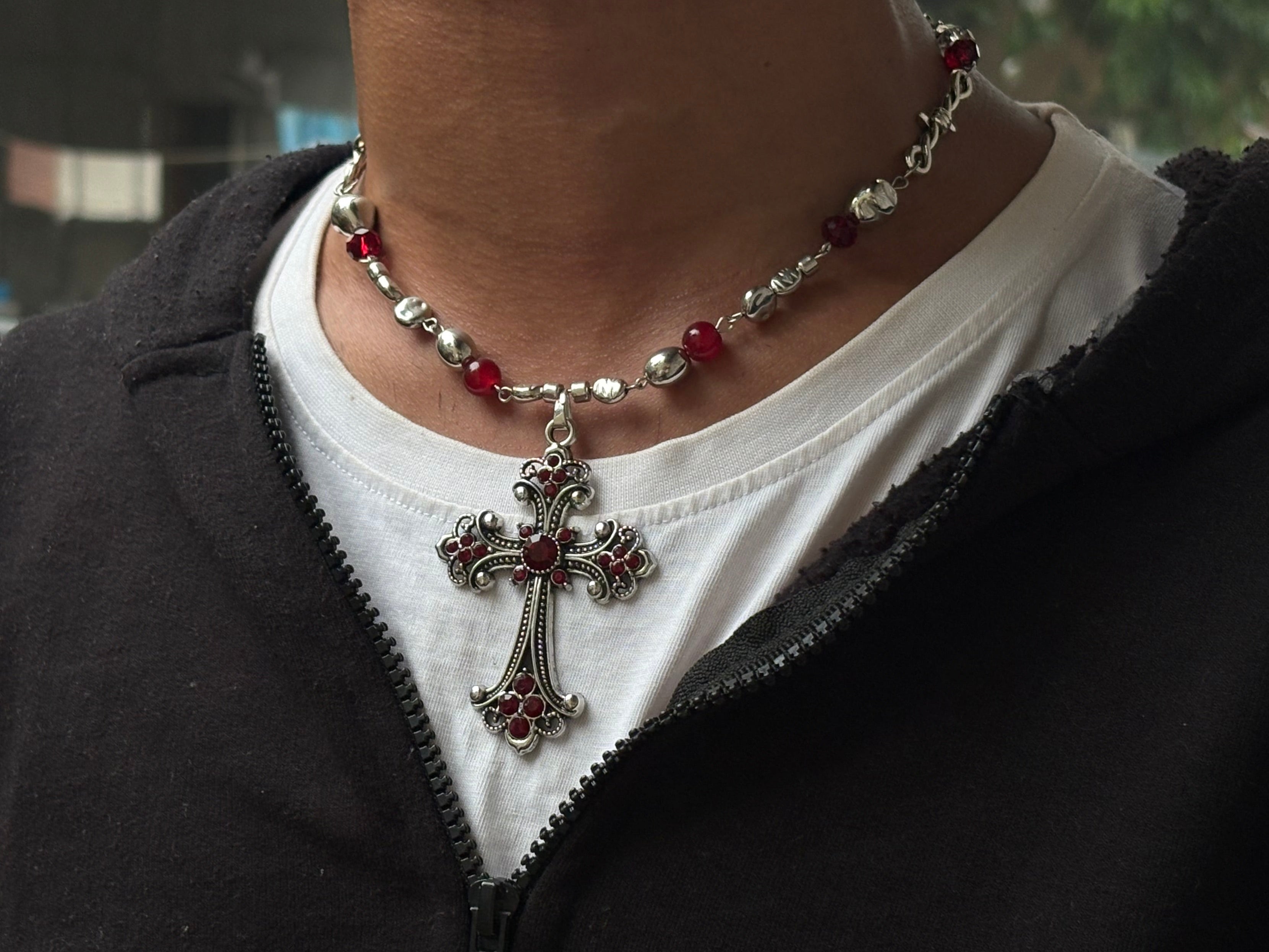 Red cross necklace