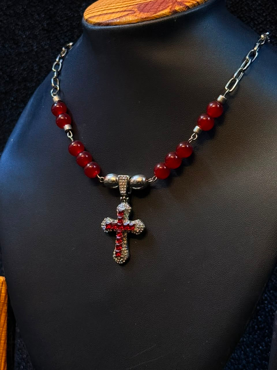 Red Studded Cross Necklace