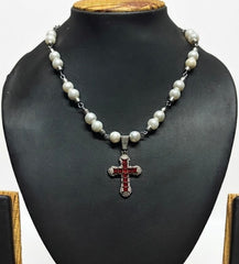 White pearl with Red Cross