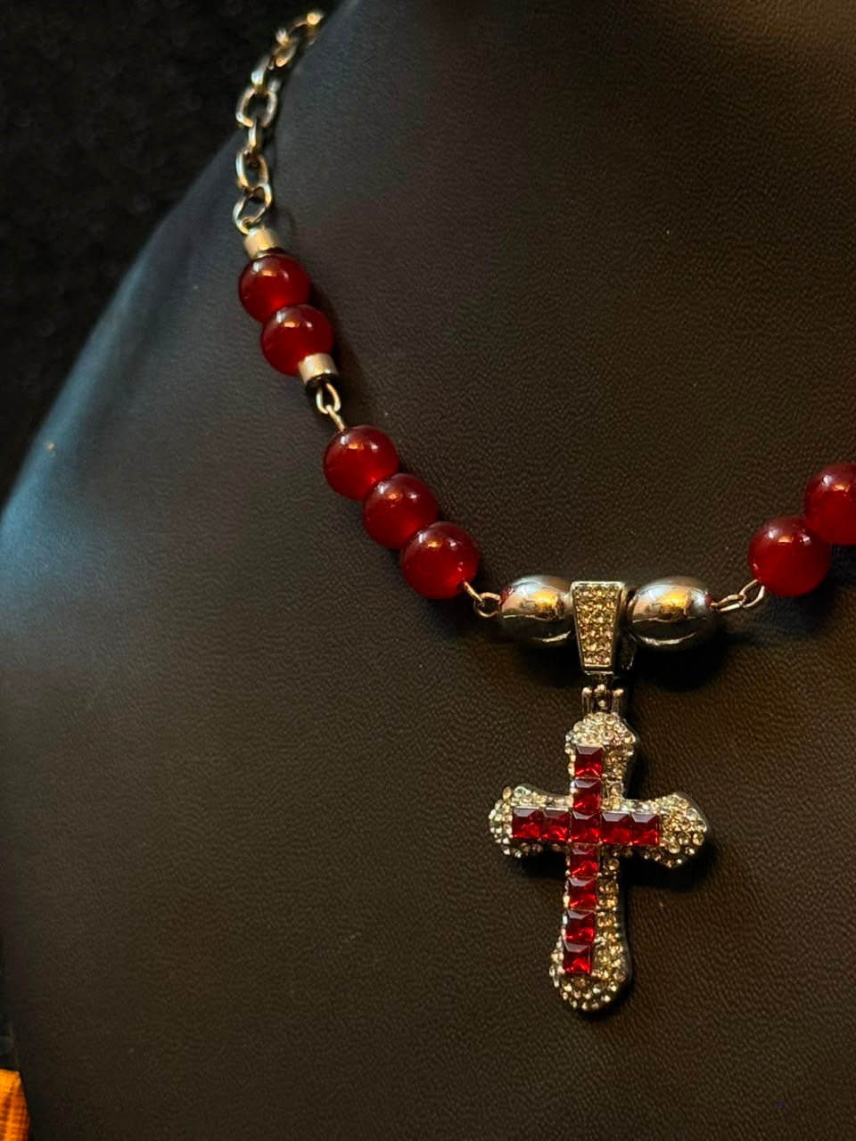 Red Studded Cross Necklace